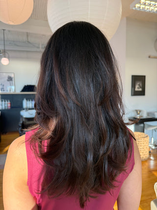 Rich  Brunette balayage by Priscilla Sorin, hairstylist at Private Studio in Toronto near King West