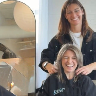Private Studio Hair stylists Priscilla Sorin with a happy client in the salon